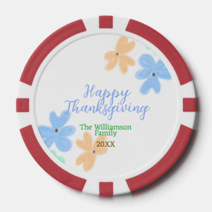 Blue orange green watercolor flower winterThanks Poker Chips