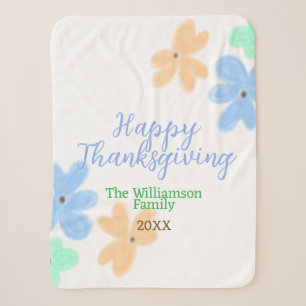 Blue orange green watercolor flower winterThanks Sherpa Blanket