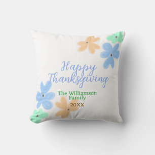 Blue orange green watercolor flower winterThanks Throw Pillow