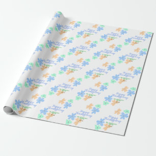 Blue orange green watercolor flower winterThanks Wrapping Paper