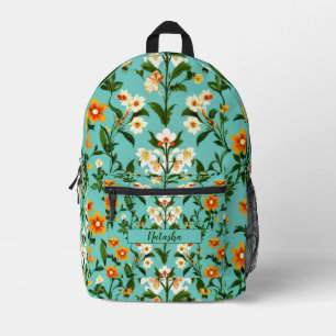 Blue Orange Green Wildflower Boho Elegant Spring Printed Backpack