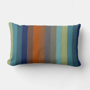 Blue, orange, green, yellow and gray stripes lumbar pillow