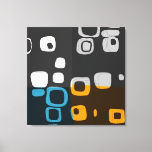 Blue, Orange, Grey Retro Abstract Art Canvas