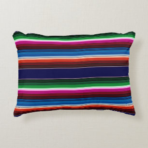 Blue, Orange, Hot Pink, Green Mexican Sarape Accent Pillow