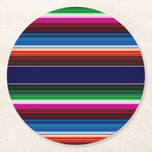 Blue, Orange, Hot Pink, Green Mexican Sarape Round Paper Coaster