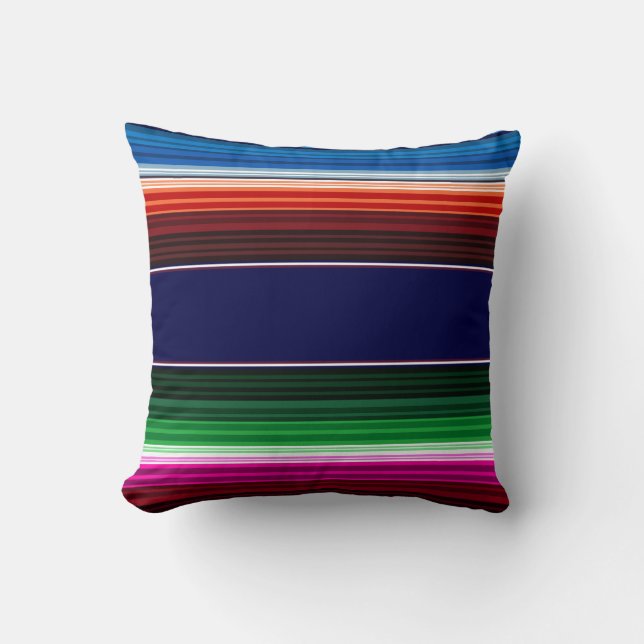 Blue, Orange, Hot Pink, Green Mexican Sarape Throw Pillow (Front)