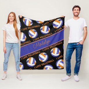 blue orange I love volleyball girly personalize Fleece Blanket