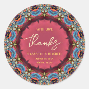 Blue Orange Jewel Fractal Lace Thanks Classic Round Sticker