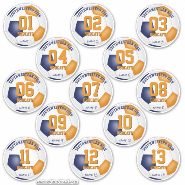 blue orange kids soccer team colours set of 13 (Front)
