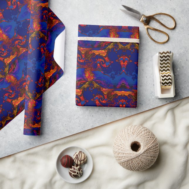 Blue & Orange Melt Print Wrapping Paper (Crafts)