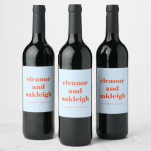 Blue Orange Modern Bold Wedding Favour Custom Wine Label