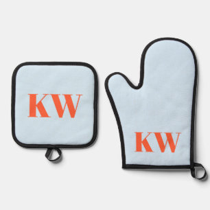 Blue Orange Monogram Initials Kitchen Gift  Oven Mitt & Pot Holder Set
