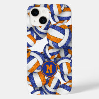 Blue orange monogrammed girly volleyballs pattern