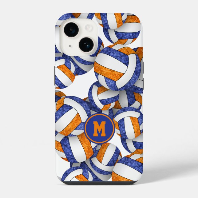 Blue orange monogrammed girly volleyballs pattern  iPhone case (Back)