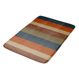 Blue, orange, olive, and sand stripes bath mat
