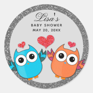 Blue Orange Owl Heart Envelope Seal Sticker