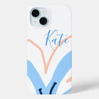 Blue orange pastel flower add name boho retro gift