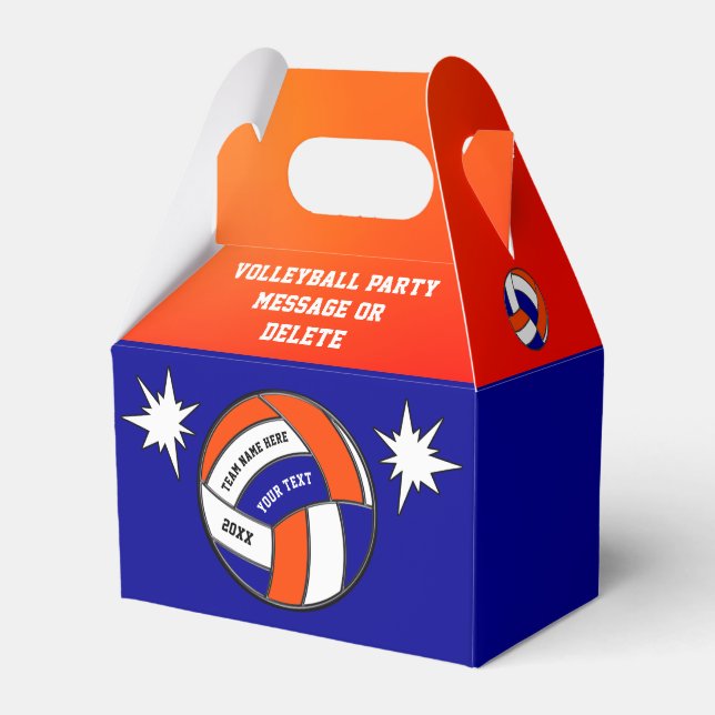 Blue, Orange Personalized, Volleyball Favour Boxes (Front Side)