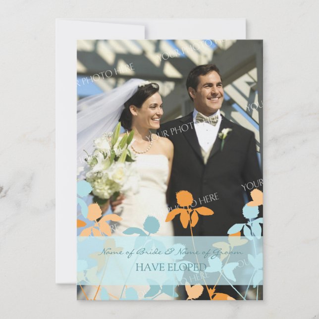 Blue Orange Photo Elopement Announcement Cards (Front)
