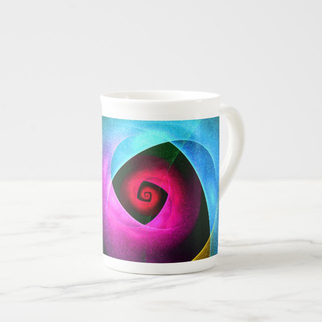 Blue Orange Pink Modern Abstract Art Pattern #24 Bone China Mug (Front Right)