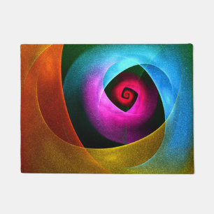 Blue Orange Pink Modern Abstract Art Pattern #24 Doormat