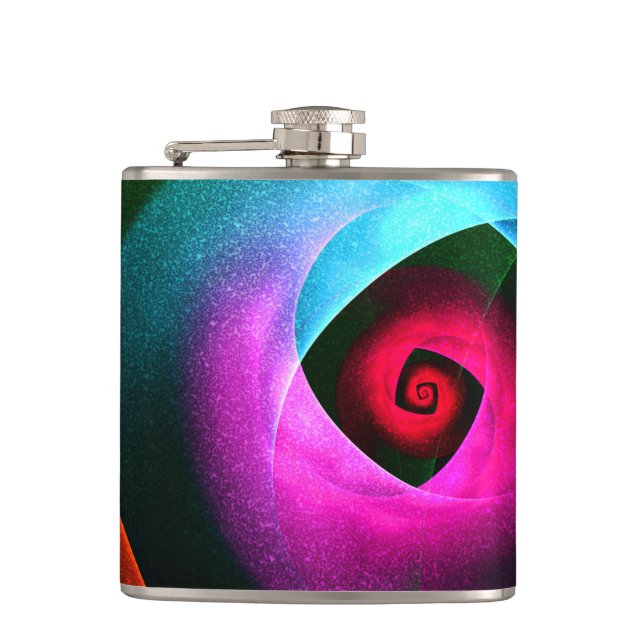 Blue Orange Pink Modern Abstract Art Pattern #24 Hip Flask (Front)