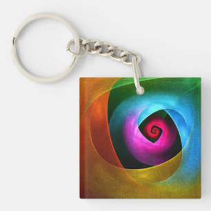 Blue Orange Pink Modern Abstract Art Pattern #24 Keychain