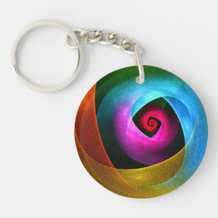 Blue Orange Pink Modern Abstract Art Pattern #24 Keychain