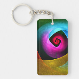 Blue Orange Pink Modern Abstract Art Pattern #24 Keychain