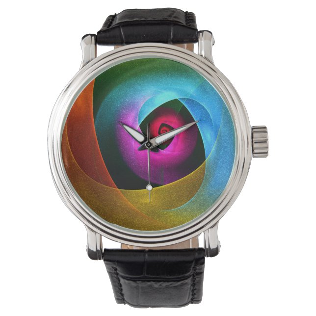 Blue Orange Pink Modern Abstract Art Pattern #24 Watch (Front)