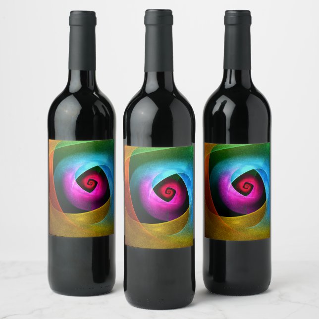 Blue Orange Pink Modern Abstract Art Pattern #24 Wine Label (Bottles)