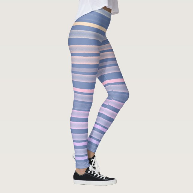 Blue Orange Pink stripes Leggings (Right)