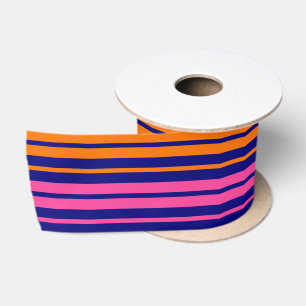 Blue Orange Pink Vertical Stripes Design Satin Ribbon