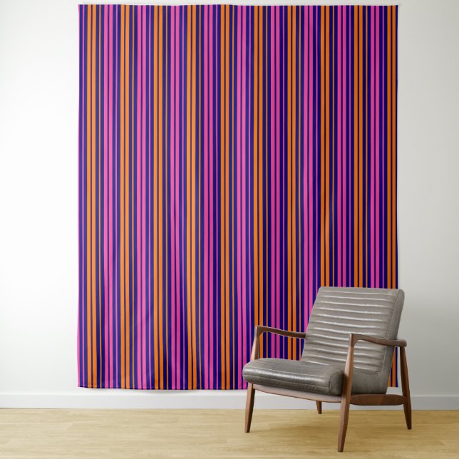 Blue Orange Pink Vertical Stripes Design   Tapestry (In Situ)