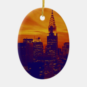Blue Orange Pop Art New York City Ceramic Ornament