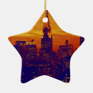 Blue Orange Pop Art New York City Ceramic Ornament