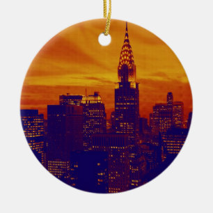 Blue Orange Pop Art New York City Ceramic Ornament