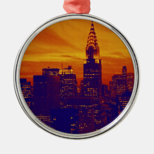 Blue Orange Pop Art New York City Metal Ornament