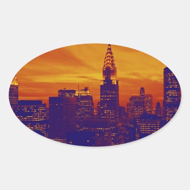 Blue Orange Pop Art New York City Oval Sticker (Front)