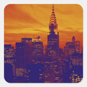 Blue Orange Pop Art New York City Square Sticker