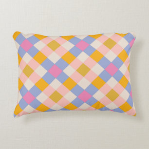 Blue orange purple checks accent pillow