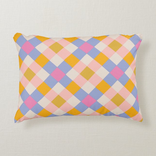 Blue orange purple checks accent pillow (Front)