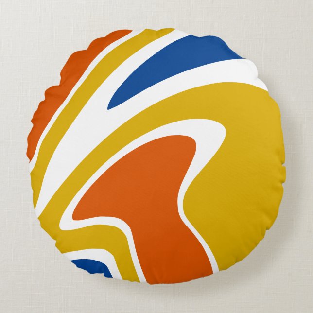 Blue Orange Ripple waves liquid Round Pillow (Front)