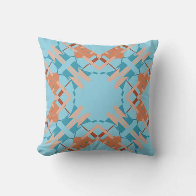 Blue Orange Rust Aqua Crisscross Diamond Motif Throw Pillow (Front)