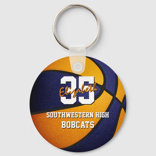 blue orange school basketball team colours keychain (Front)