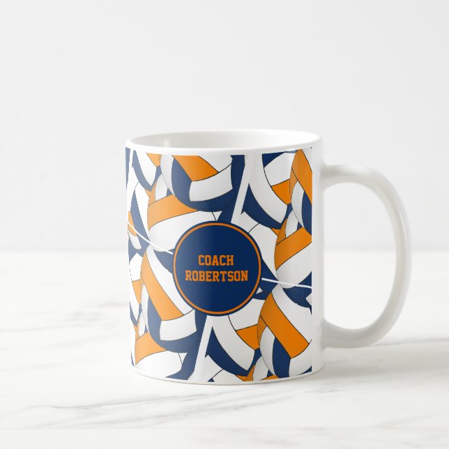 blue orange school colours volleyball coach gift coffee mug (Right)