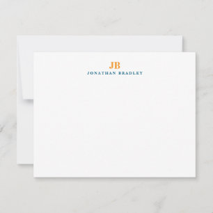 Blue & Orange Simple Modern Minimalist Monogram Card