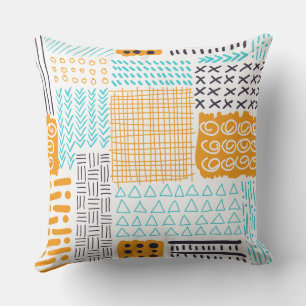 Blue Orange Simple Sketch Pattern Illustration Throw Pillow