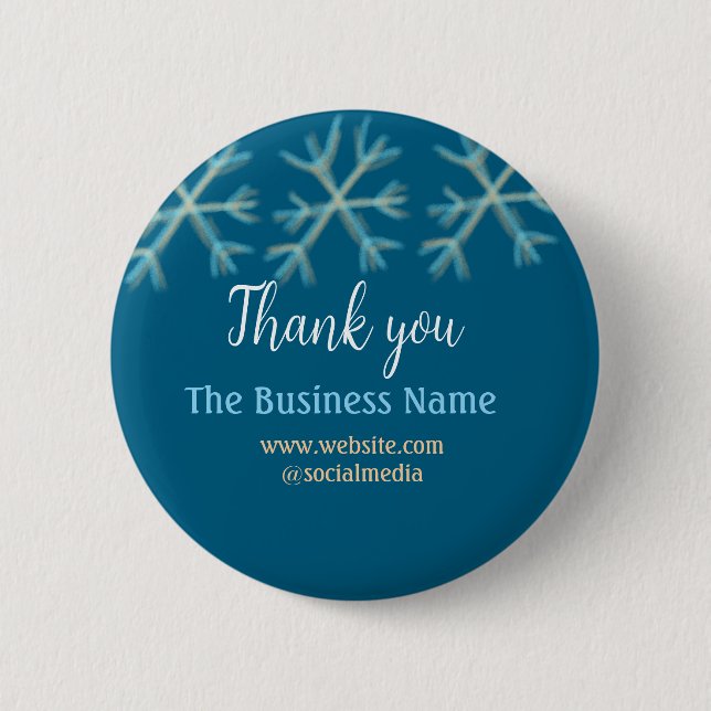Blue orange snowflakes add business name christmas 2 inch round button (Front)