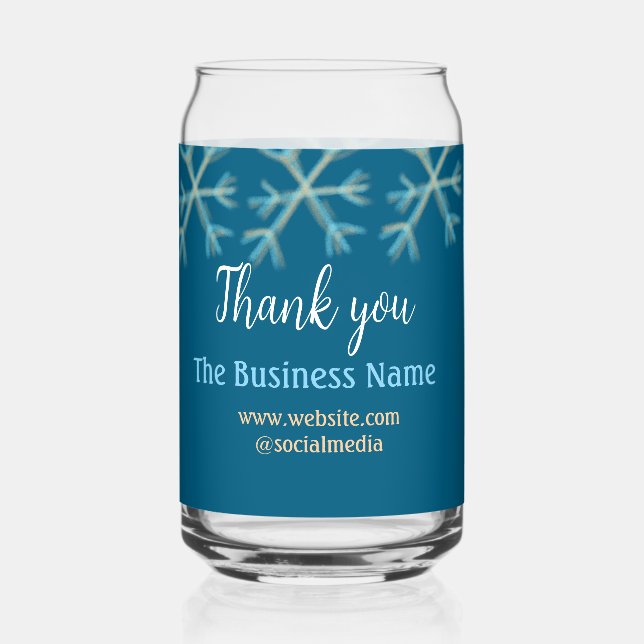 Blue orange snowflakes add business name christmas can glass (Front)